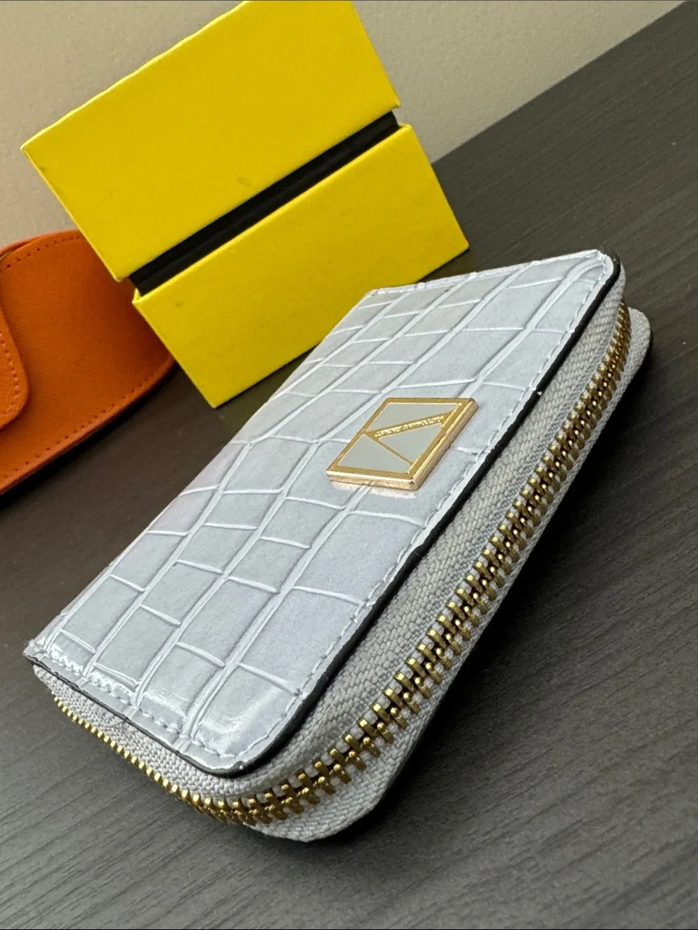 Victoria Secret Blue Croc-Embossed Compact Wallet with Gold Accent, NWT - Picture 7 of 10